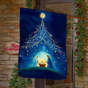 Christian Nativity Garden Flag with Starry Tree & Bethlehem Star Design