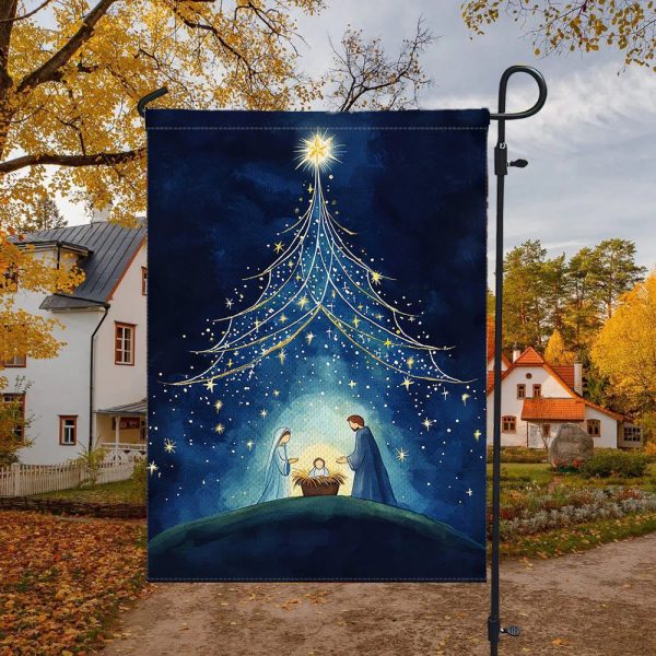 Christianartworkshop Holy Night Nativity Garden Flag: Starry Tree & Bethlehem Star Decor
