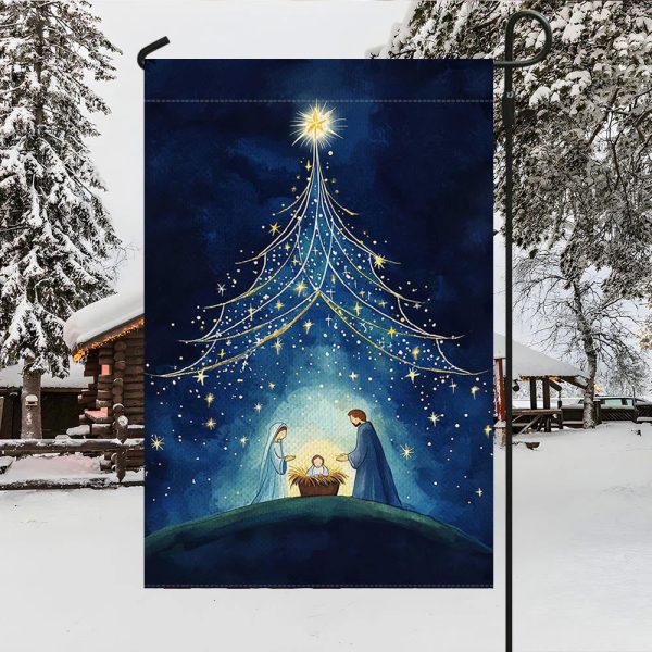 Christianartworkshop Holy Night Nativity Garden Flag: Starry Tree & Bethlehem Star Decor