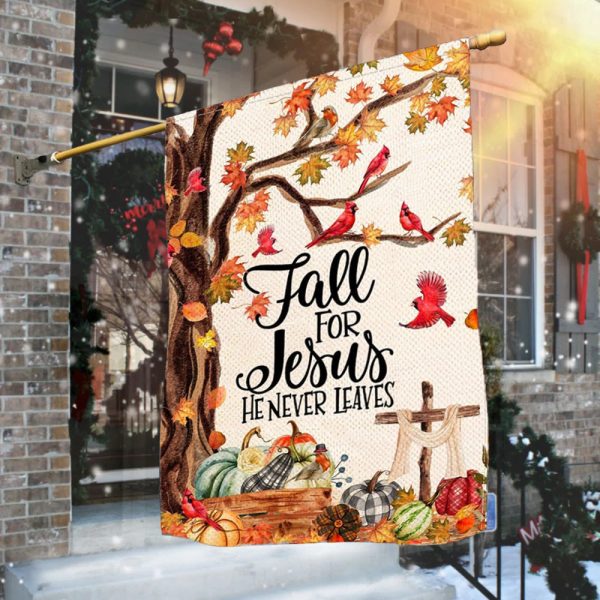 Christianartworkshop Fall for Jesus Autumn Garden Flag with Red Cardinals & Pumpkins