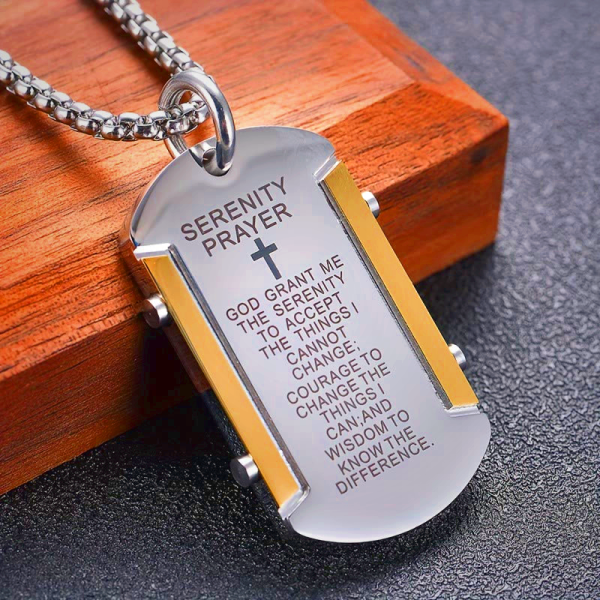 Christian Stainless Steel Serenity Prayer Cross Necklace - Gold, Silver, Black