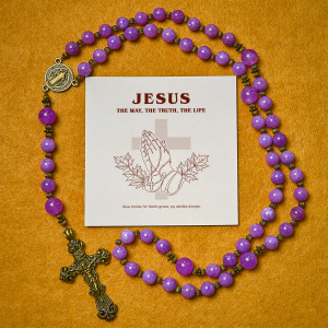 Thanksgiving Gift: Purple Garnet Chalcedony Rosary with Crucifix & St. Benedict: Graceful Spiritual Bond