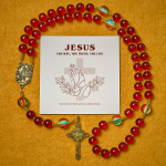 Thanksgiving Gift: Our Lady of Fatima Rosary with Wine Red and Shining Rainbow Beads of Grace