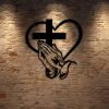 Christianartworkshop Modern Spiritual Praying Hands Heart Cross Black Metal Wall Decor