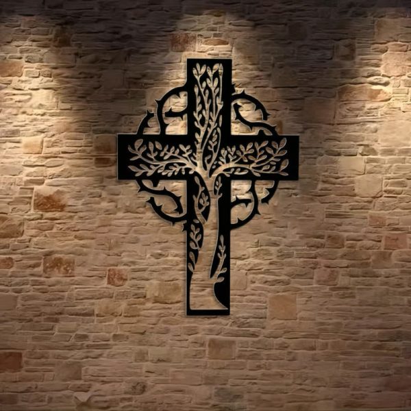 Christianartworkshop Rustic Tree of Life Cross Black Metal Wall Decor