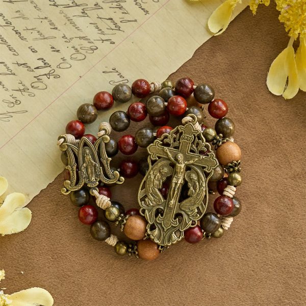 Traditoinal Christmas-Style Wooden Rosary: Earthy Beads & Bronze Crucifix
