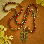 Traditoinal Christmas-Style Wooden Rosary: Earthy Beads & Bronze Crucifix