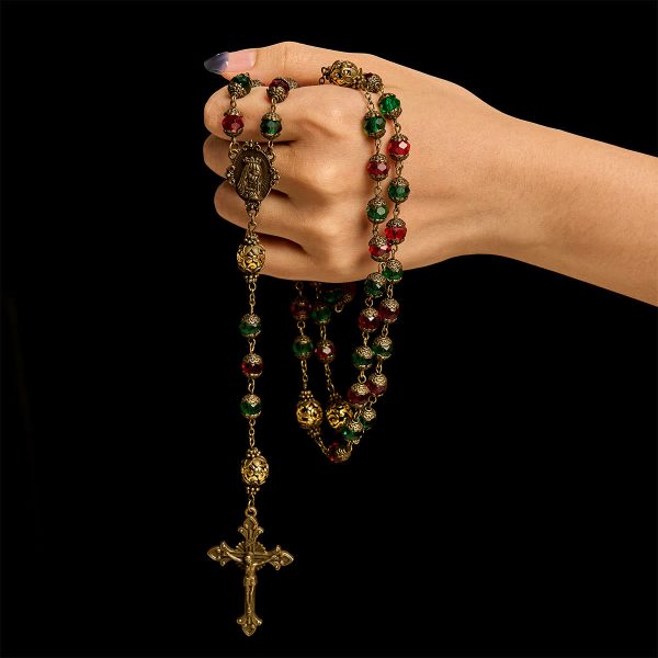 Joy of Christmas Red & Green Festive Beads Rosary with Virgin Mary