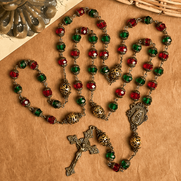 Joy of Christmas Red & Green Festive Beads Rosary with Virgin Mary