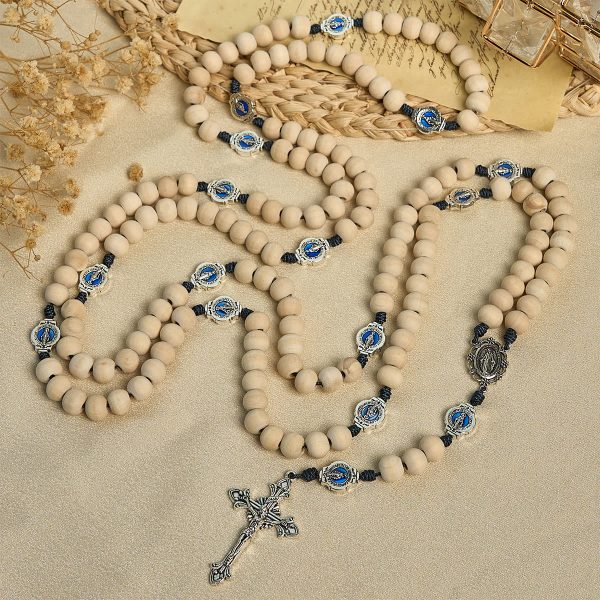 Christianartworkshop Traditional Ivory Bead Fifteen Decade Prayer Rosary with Miraculous Medal