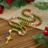 Handcrafted Christmas Blessings Divine Mercy Rosary with Red Green Beads and Bronze Crucifix
