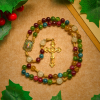 Colorful Tourmaline Beads Rosary with Square Divine Mercy and Golden Crucifix