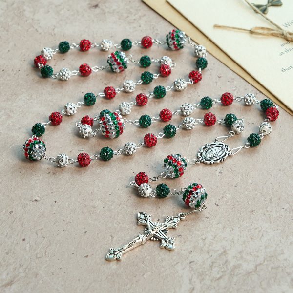 Christianartworkshop Crystal-Covered Tricolor Beads & Miraculous Medal Glam Sparkling Rosary
