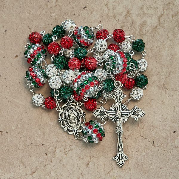 Christianartworkshop Crystal-Covered Tricolor Beads & Miraculous Medal Glam Sparkling Rosary