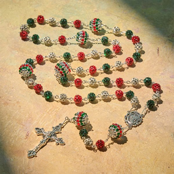 Christianartworkshop Crystal-Covered Tricolor Beads & Miraculous Medal Glam Sparkling Rosary