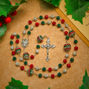 Crystal-Covered Tricolor Beads & Miraculous Medal Glam Sparkling Rosary