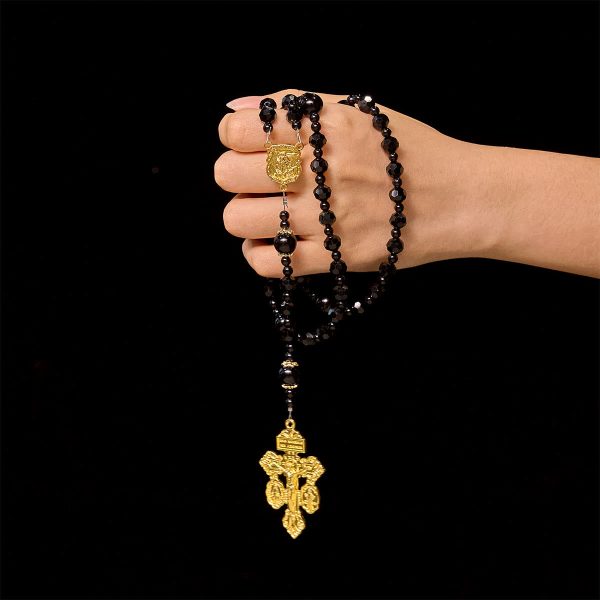 St. Michael and Pardon Crucifix of Faceted Black Bead Handmade Rosary