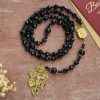 St. Michael and Pardon Crucifix of Faceted Black Bead Handmade Rosary