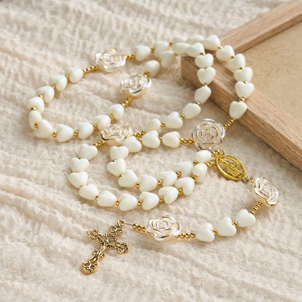 Christianartworkshop 10mm Luminous Heart and White Rose Rosary: Mary's Gentle Protection
