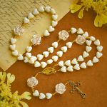 10mm Luminous Heart and White Rose Rosary: Mary's Gentle Protection
