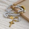 Ivory Golden Cross Beads Prayer Rosary with St. Michael & Personalized JESUS Letter