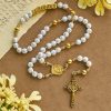 Ivory Golden Cross Beads Prayer Rosary with St. Michael & Personalized JESUS Letter