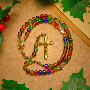 Festive Joy Colorful Clear Beads and Star Accents Christmas Rosary: Follow the Holy Light