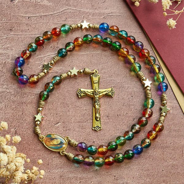 Festive Joy Colorful Clear Beads and Star Accents Christmas Rosary: Follow the Holy Light
