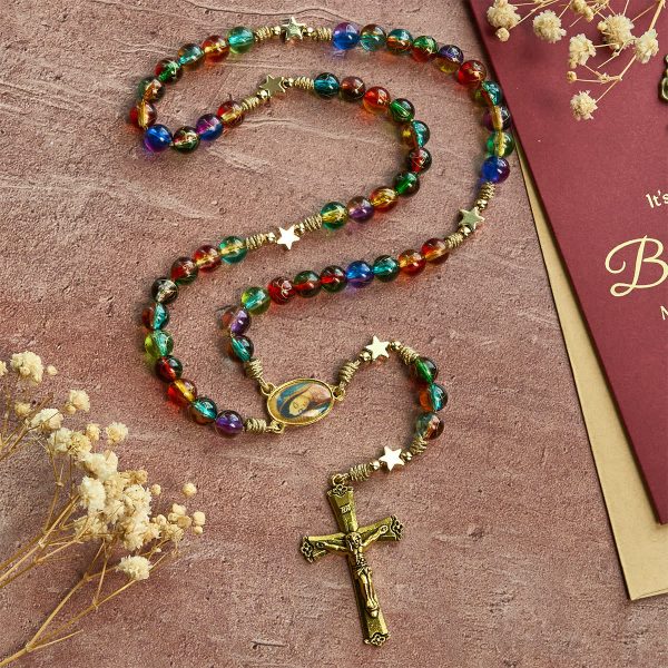 Festive Joy Colorful Clear Beads and Star Accents Christmas Rosary: Follow the Holy Light