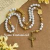 Ivory Golden Cross Beads Prayer Rosary with St. Michael & Personalized JESUS Letter