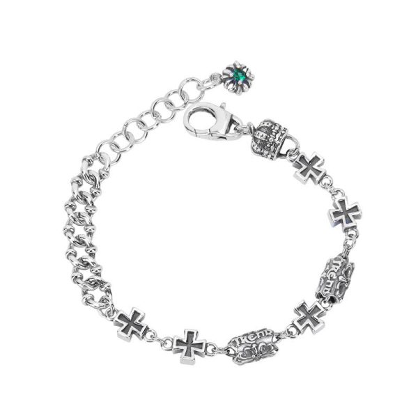 Classic 925 Sterling Silver Cross Bracelet with Gothic Floral Beads
