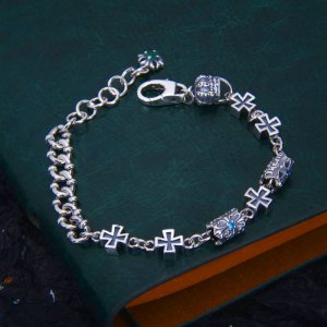 Classic 925 Sterling Silver Cross Bracelet with Gothic Floral Beads