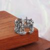 925 Sterling Gothic Lattice Cross Crown Ring with Church Motifs