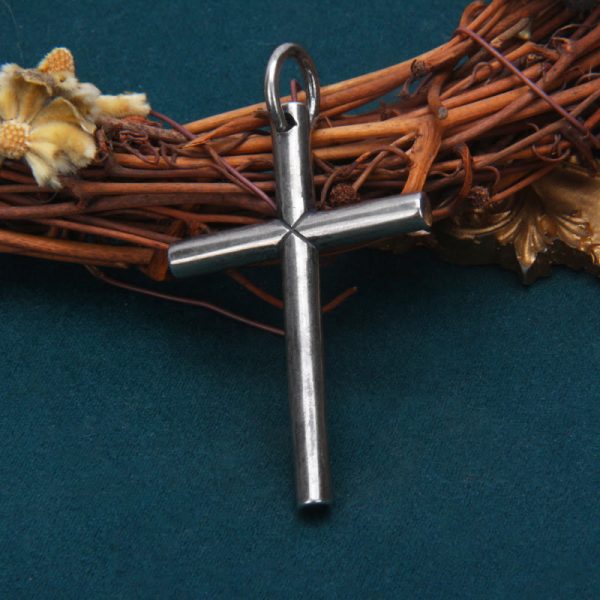 Bold Minimal Sterling Silver Cross Necklace in Square and Round Bar