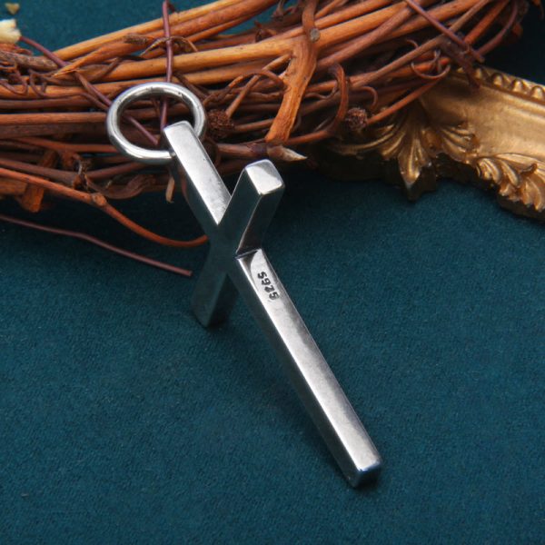 Bold Minimal Sterling Silver Cross Necklace in Square and Round Bar