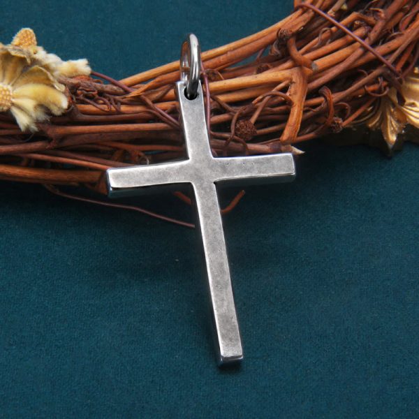 Bold Minimal Sterling Silver Cross Necklace in Square and Round Bar