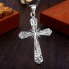 Gothic Inspired Sterling Cross Pendant Necklace with Carved Starburst