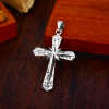 Gothic Inspired Sterling Cross Pendant Necklace with Carved Starburst