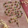 Vintage Red Green Faceted Beads Christmas Rosary with Our Lady & Rose Crucifix