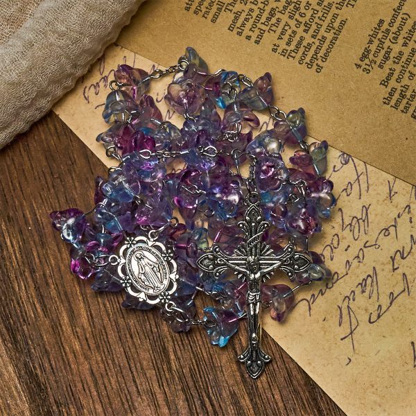 Pastel Bloom Lily-of-the-Valley Glass Rosary with Our Lady: Pure Marian grace