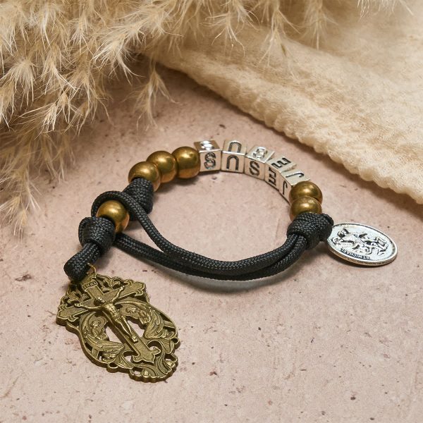 Minimal Black Rugged Pocket Rosary with St. Michael & Personalized JESUS Letter