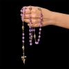 Vintage-Style Purple Crystal & Cloisonné Rosary with Floral Cross and Marian Center