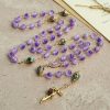 Vintage-Style Purple Crystal & Cloisonné Rosary with Floral Cross and Marian Center