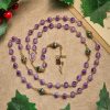 Thanksgiving Gift: Vintage-Style Purple Crystal & Cloisonné Rosary with Floral Cross and Marian Center