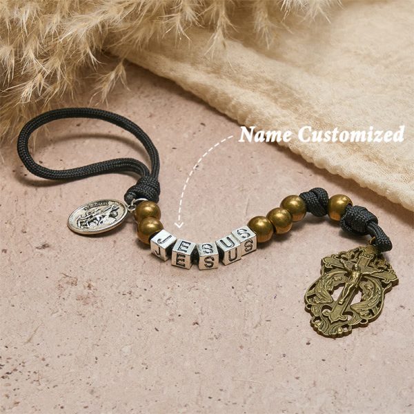 Minimal Black Rugged Pocket Rosary with St. Michael & Personalized JESUS Letter