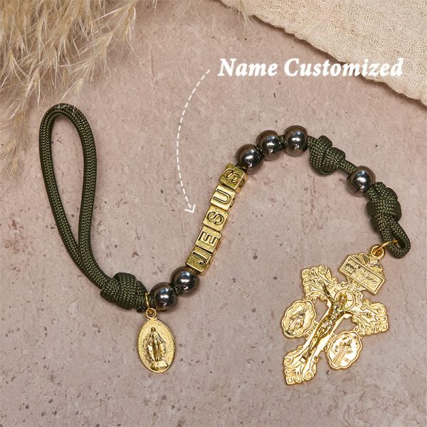 Hematite-Style Beads Compact Prayer Pocket Rosary with Crucifix & Personalized JESUS Letter