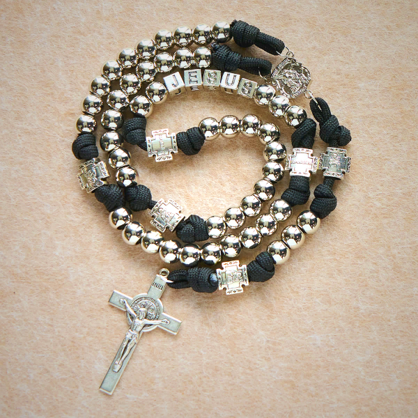 Battle Prayer Custom Rosary in Silver-Toned Beads & Personalized JESUS Letter