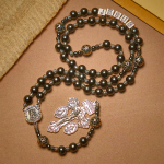 Black Agate Custom Rosary with Shield of St. Michael & Personalized JESUS