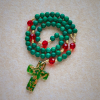 Green Patterned Stone Rosary for Devout Prayer: Green-Golden Glass Cross