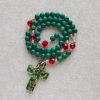 Christmas Gift: Green Patterned Stone Rosary for Devout Prayer: Green-Golden Glass Cross